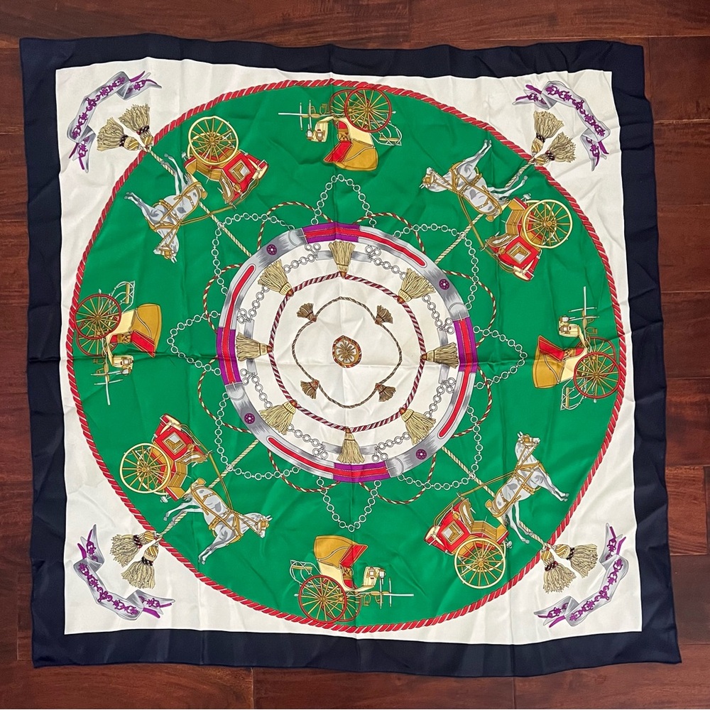 Horse and Carriage Equestrian Square Scarf Silky VGUC